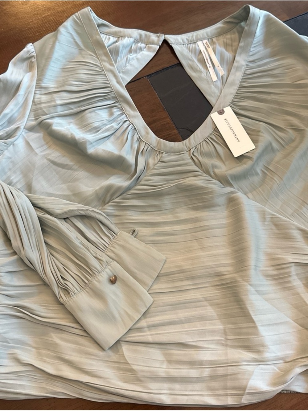 Anthropologie Scoop-Neck Pintuck Blouse in Sage Green - Picture 6 of 6